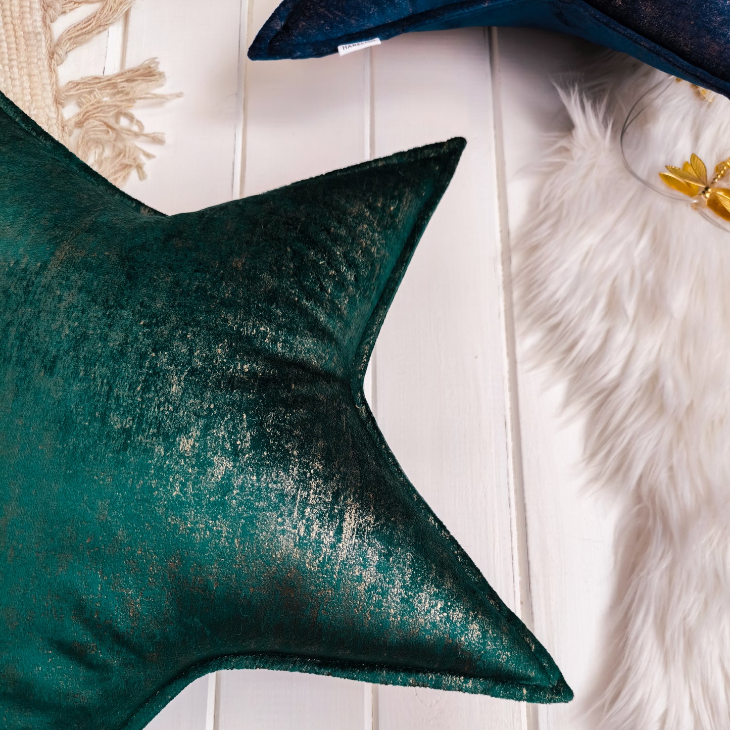 Velvet Star Cushion ( Bottle Green - Gold )