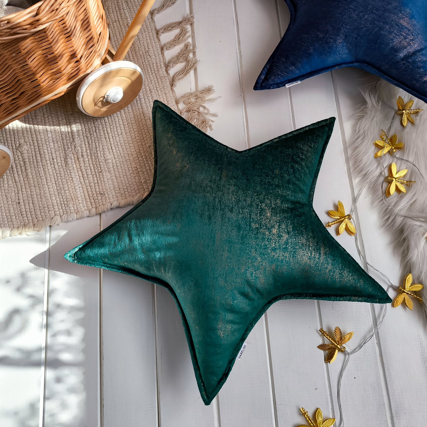 Velvet Star Cushion ( Bottle Green - Gold )