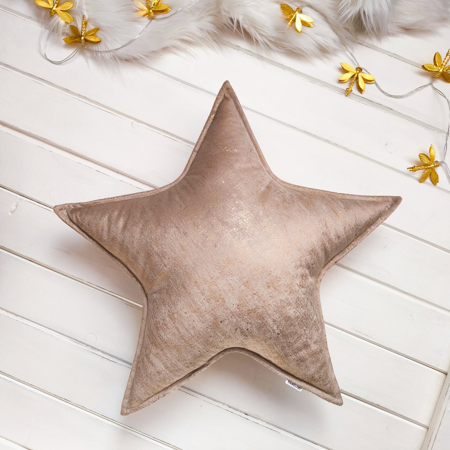 Velvet Star Cushion ( Beige - Gold )