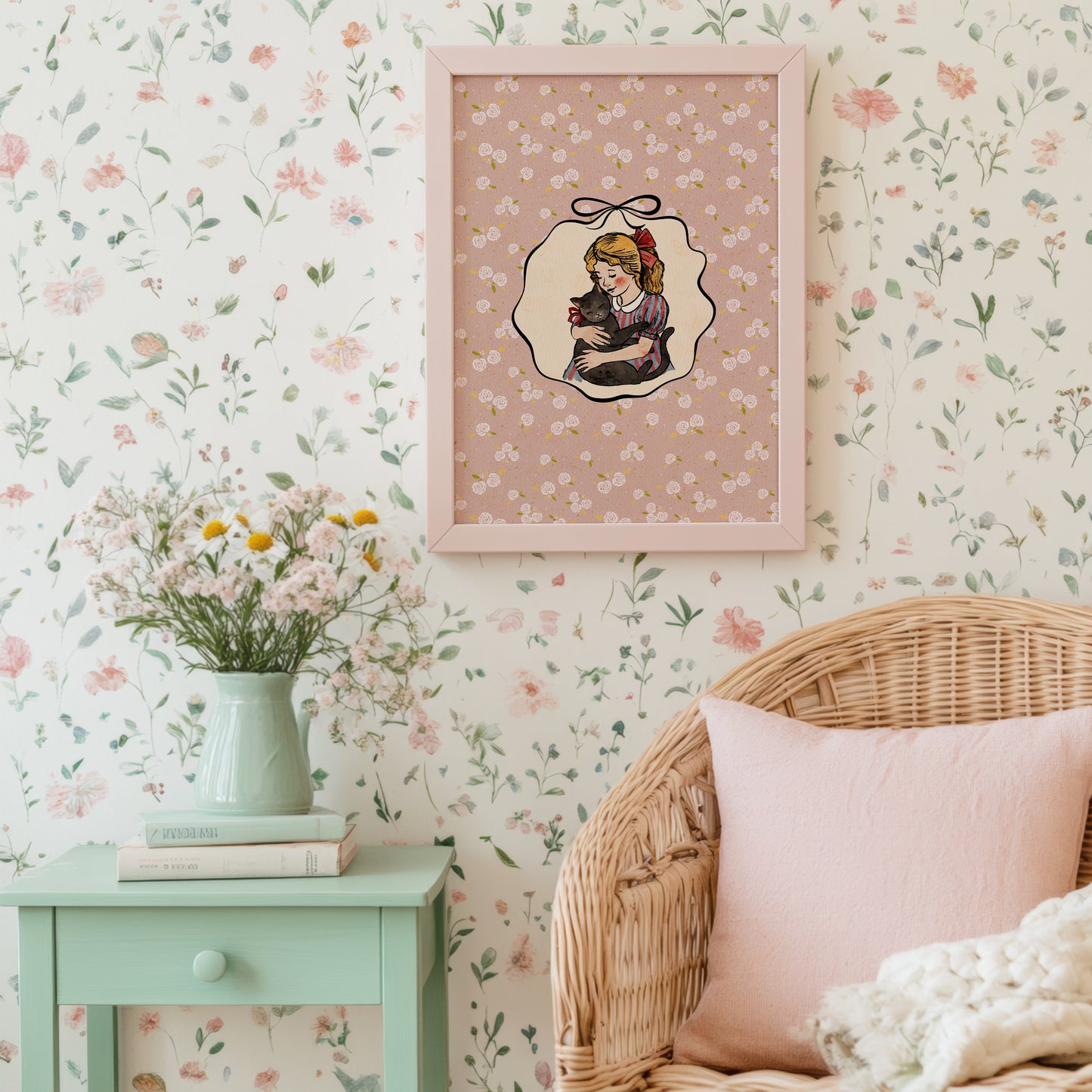 Girl with Cat Poster