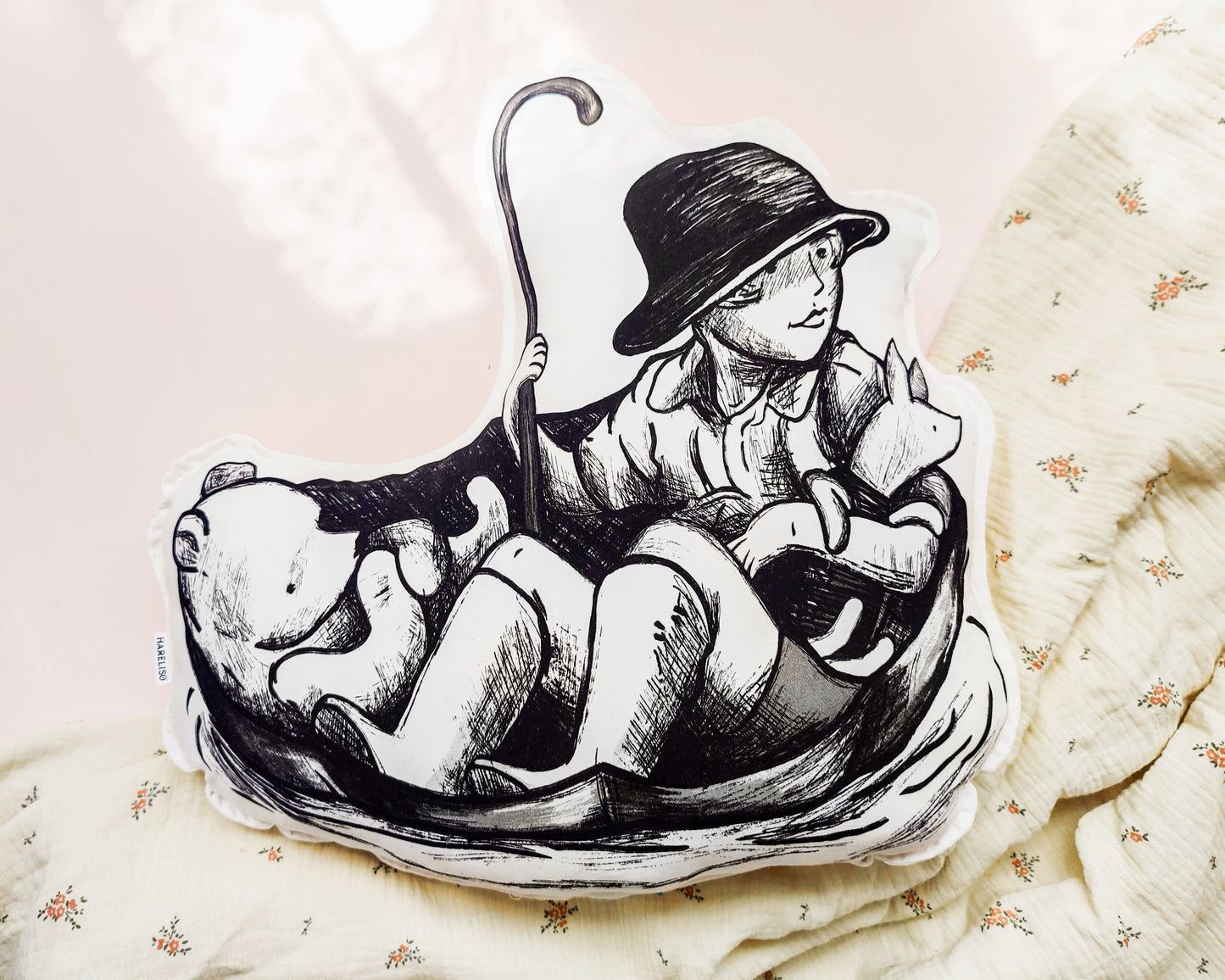 Pooh and Christopher Throw Pillow (black and white)