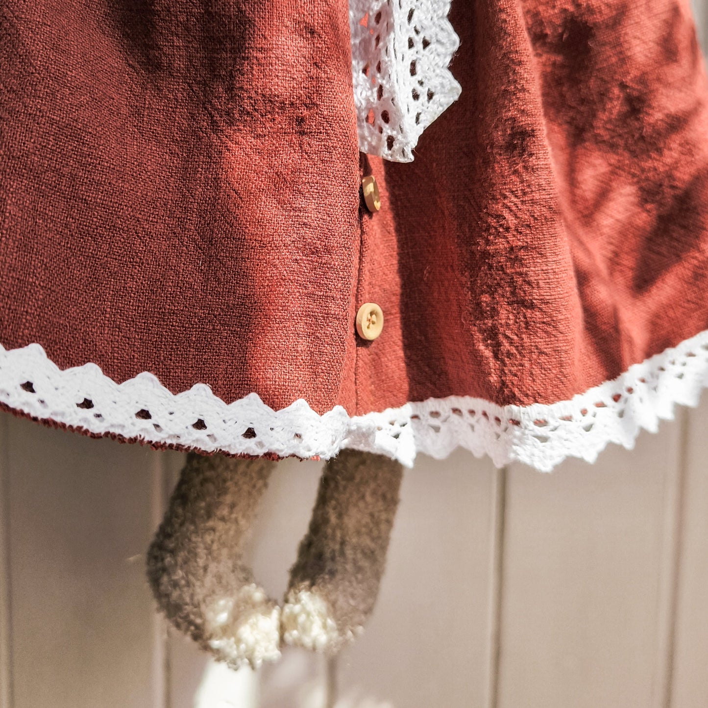 Stuffed Girl Duck in Brick-Red Dress