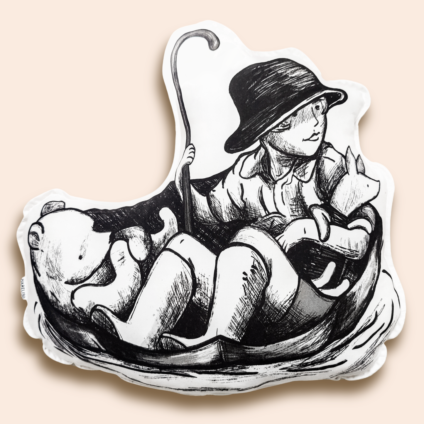 Pooh and Christopher Throw Pillow (black and white)