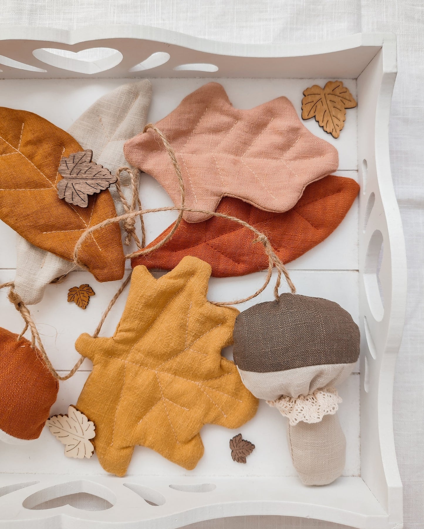 Linen Autumn Garland with Leaves and Mushrooms