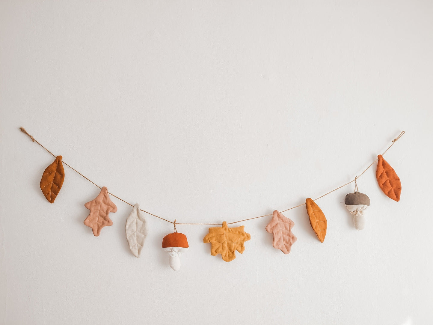Linen Autumn Garland with Leaves and Mushrooms
