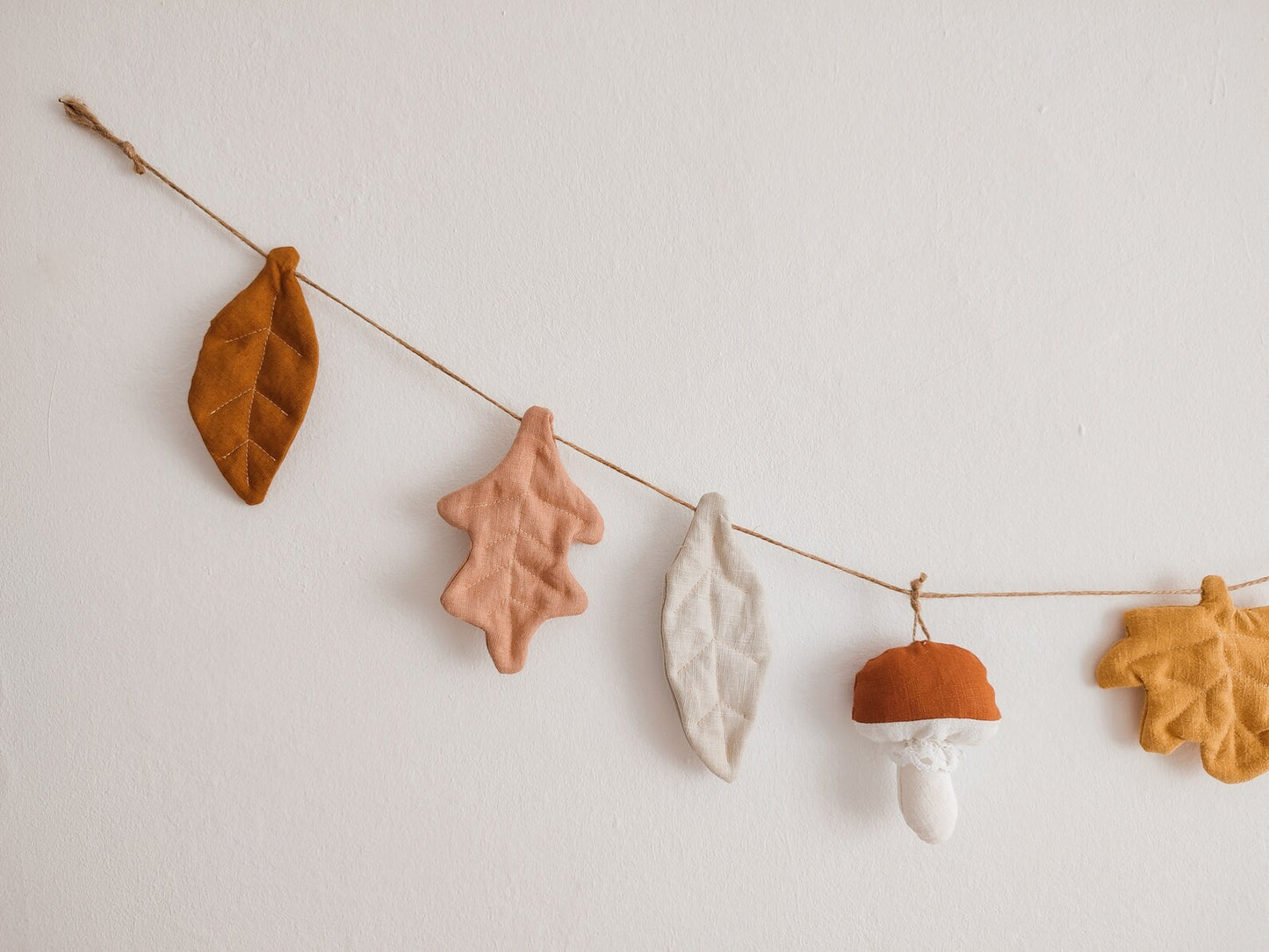 Linen Autumn Garland with Leaves and Mushrooms