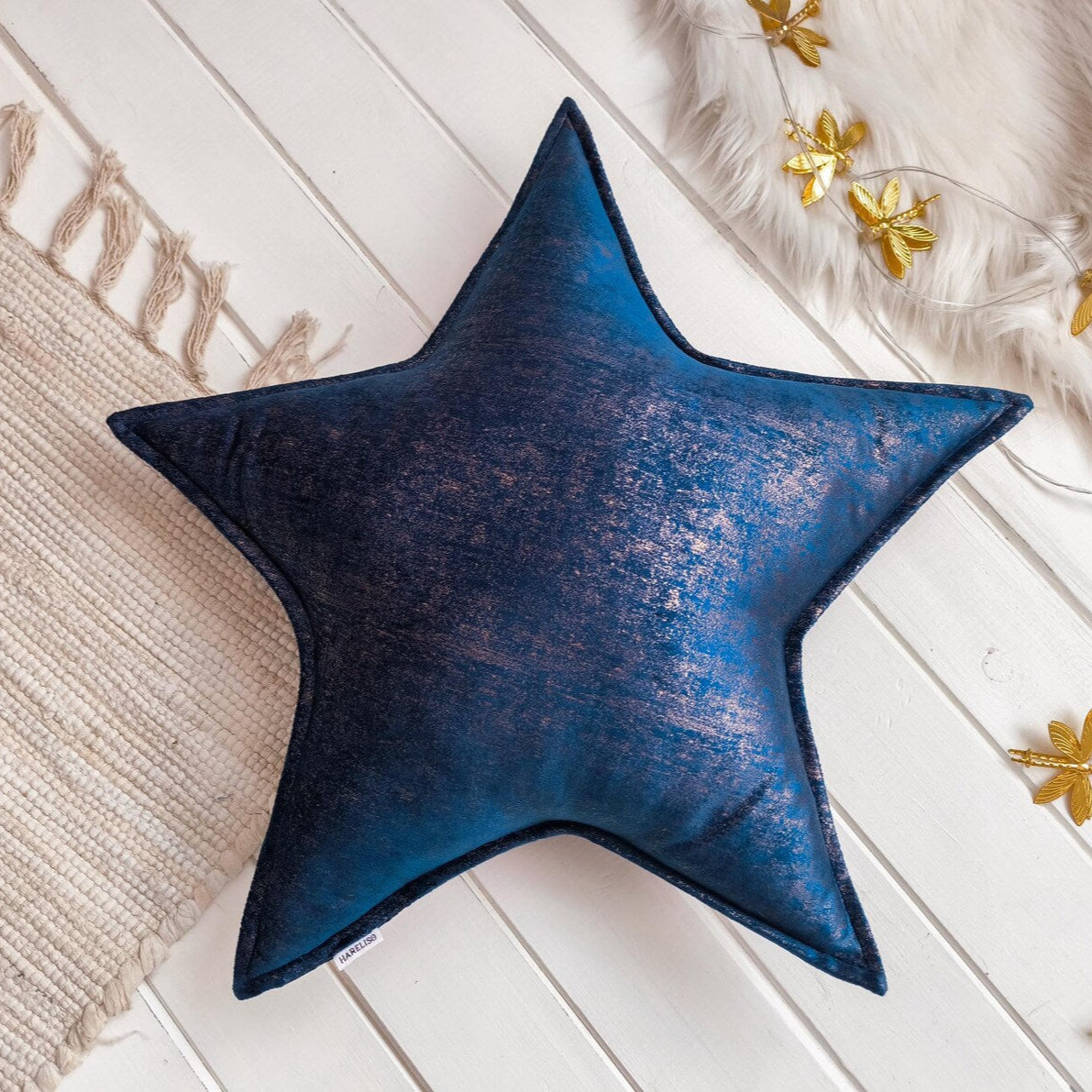 Velvet Star Cushion ( Navy Blue - Gold )