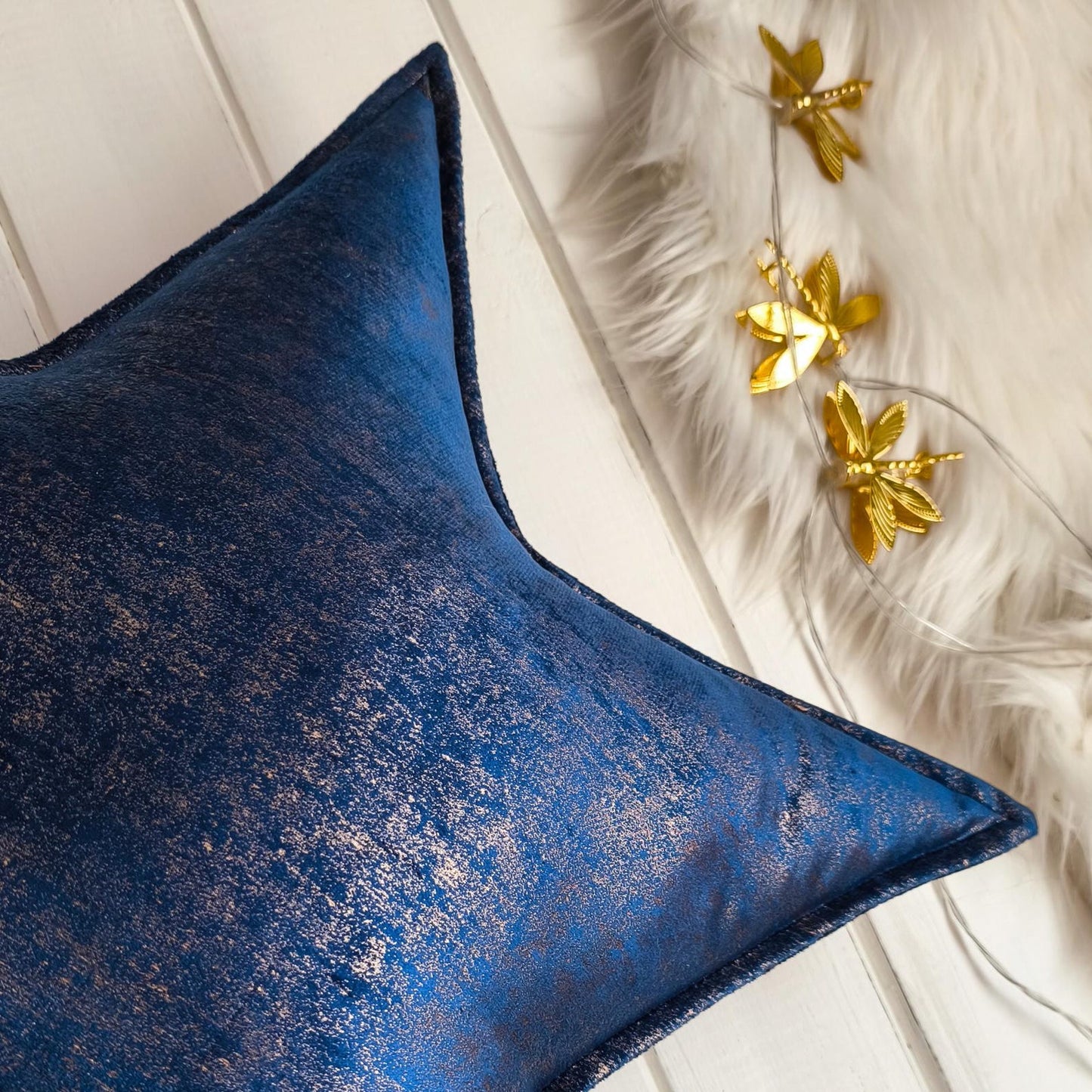 Velvet Star Cushion ( Navy Blue - Gold )