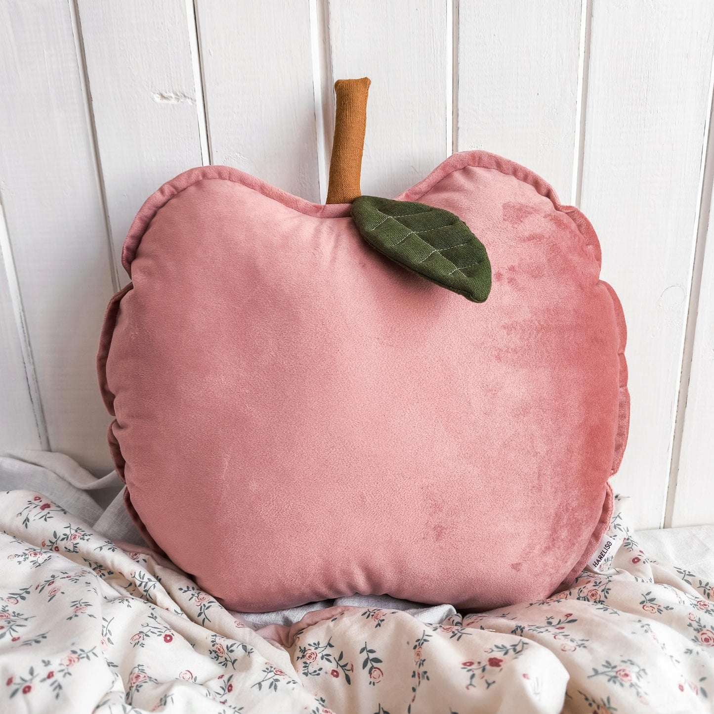 Velvet Apple Cushion (Blush Pink)