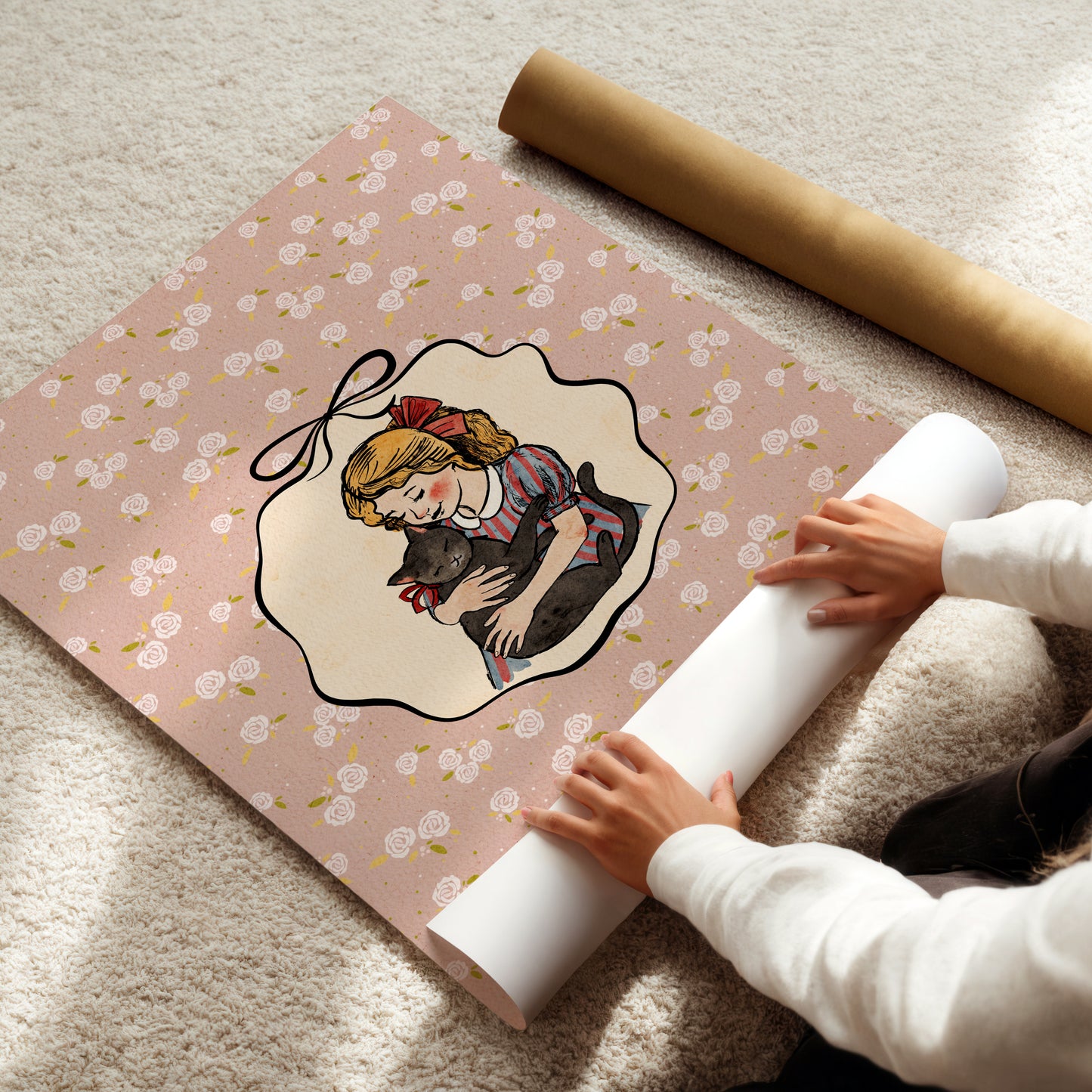 Girl with Cat Poster