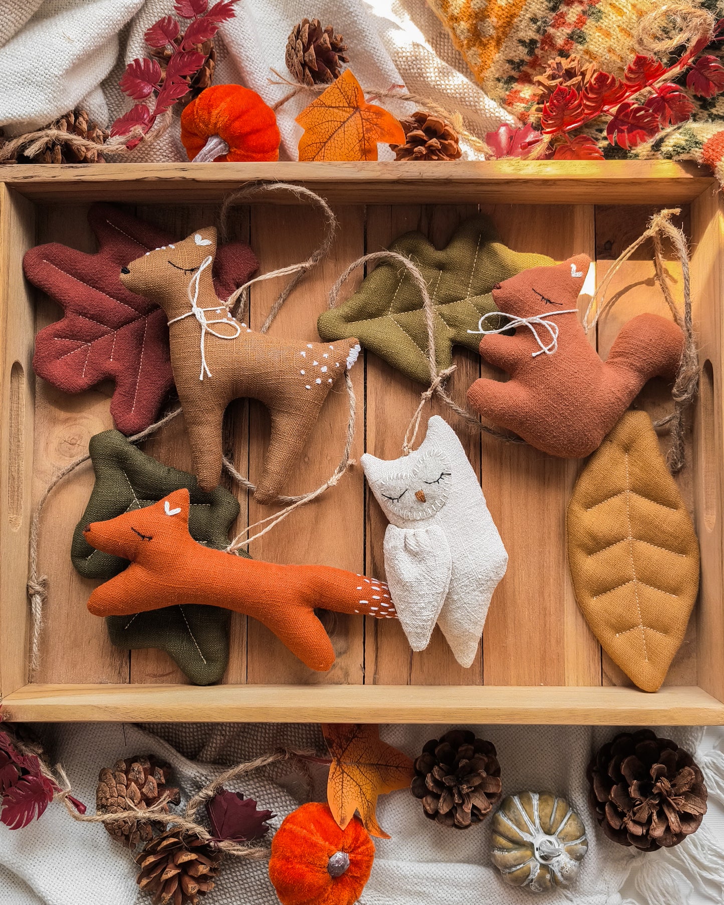 Woodland Animals Linen Garland – Fox, Deer, Owl & Autumn Leaves