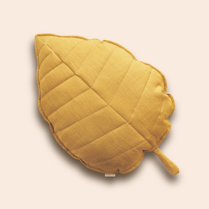 Linen Leaf Cushion (Mustard)