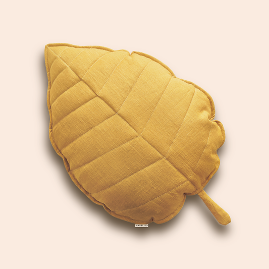 Linen Leaf Cushion (Mustard)
