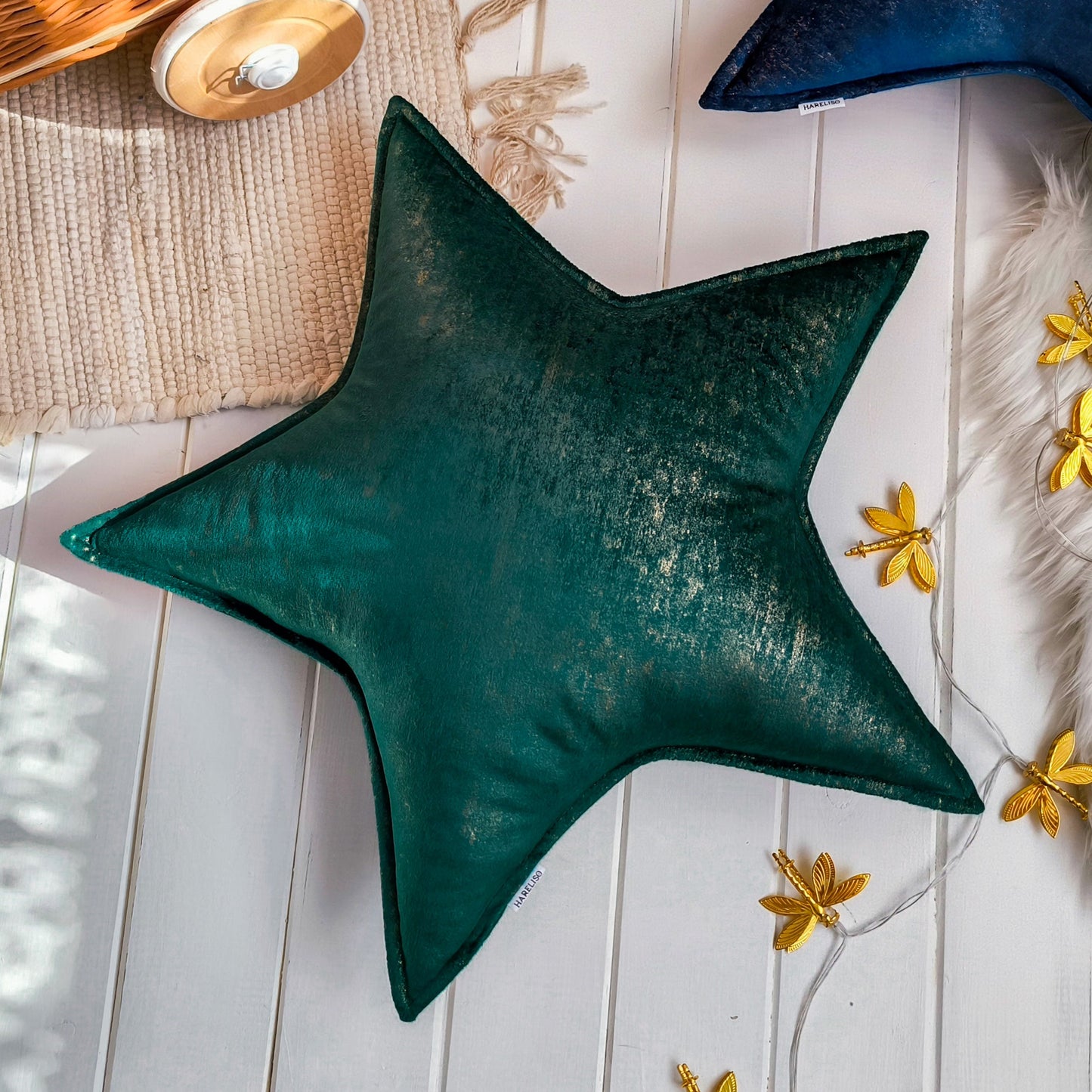 Velvet Star Cushion ( Bottle Green - Gold )