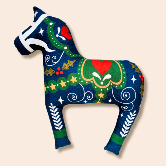 Navy Blue Dala Horse Cushion