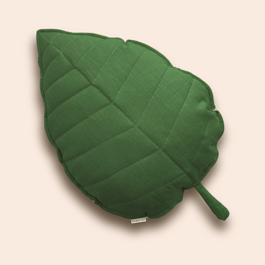 Linen Leaf Cushion (Dark Green)