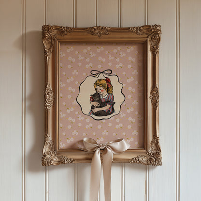 Girl with Cat Poster