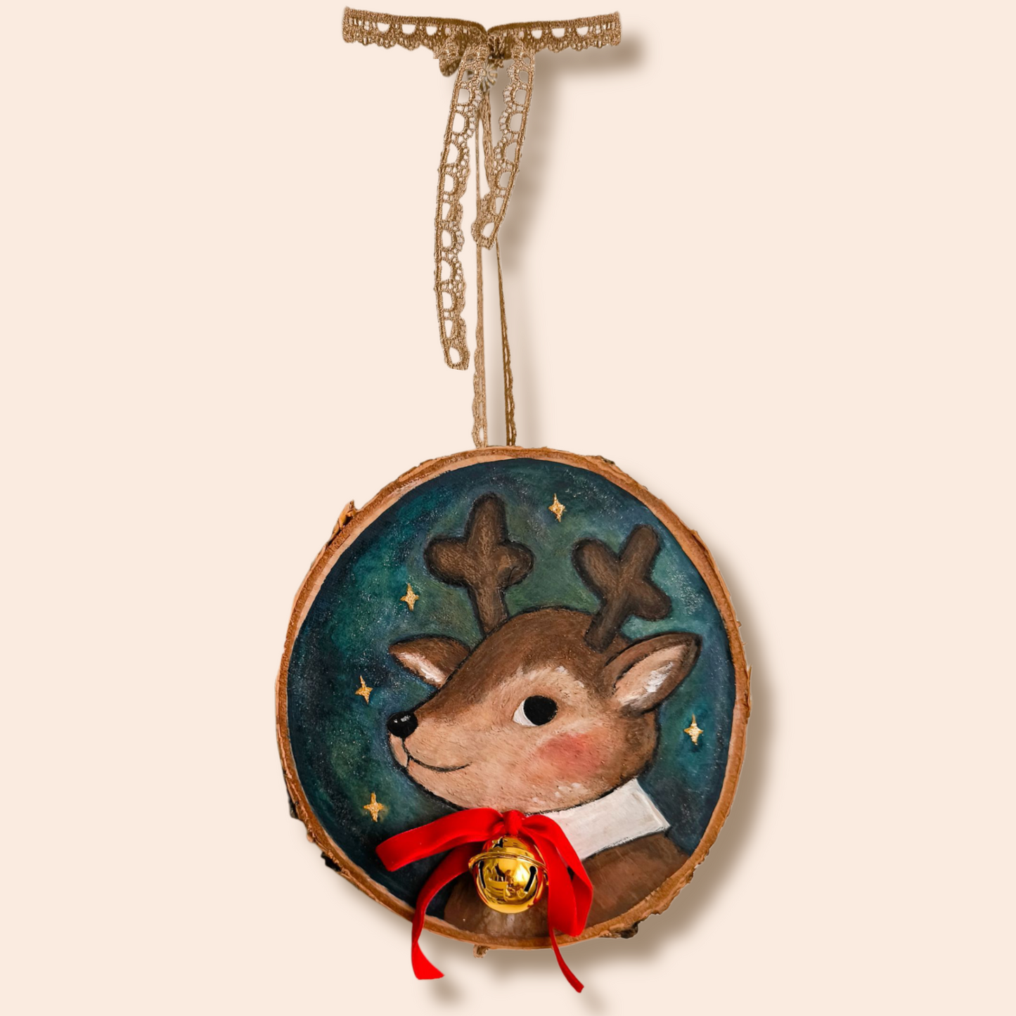 Reindeer painting on Wood Slice