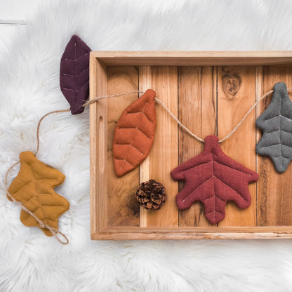 Linen Autumn Garland with Leaves
