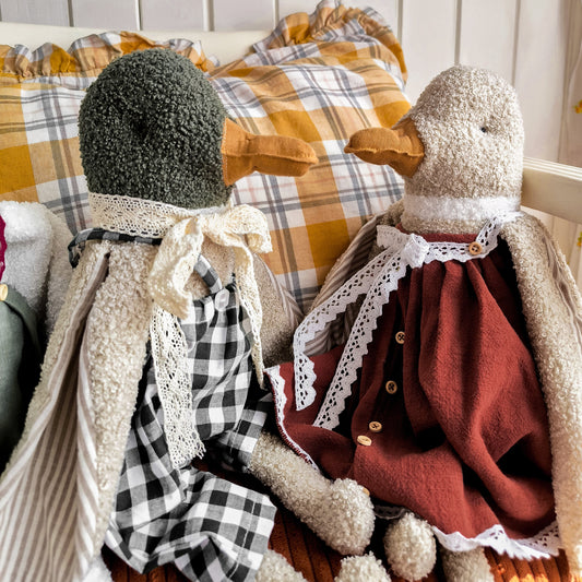 Stuffed Duck Toy in Green Checkered Overalls