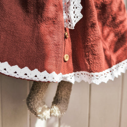 Stuffed Girl Duck in Brick-Red Dress