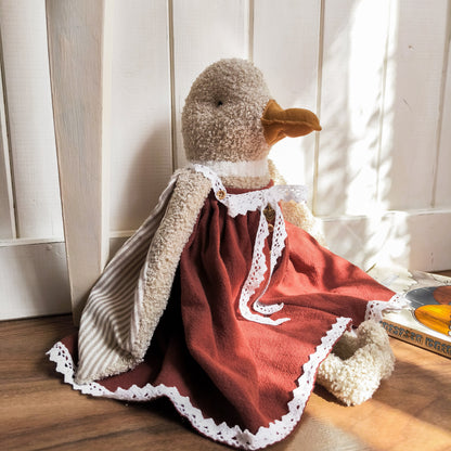 Stuffed Girl Duck in Brick-Red Dress