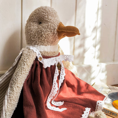 Stuffed Girl Duck in Brick-Red Dress