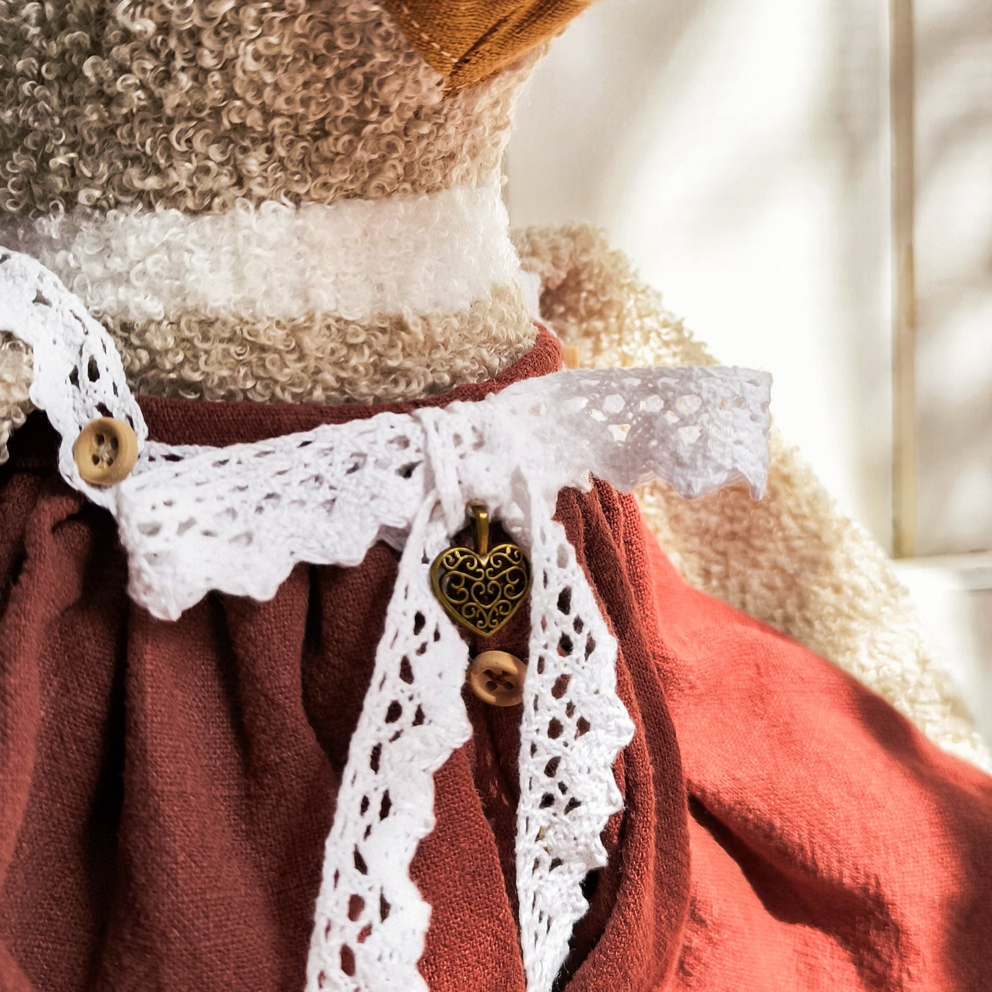 Stuffed Girl Duck in Brick-Red Dress