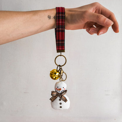 Christmas Keychain with Linen Snowman