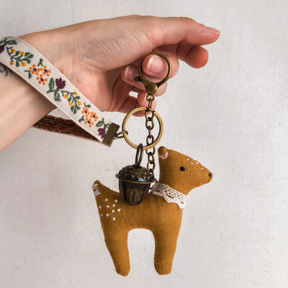 Keychain with Linen Deer and Acorn Bell