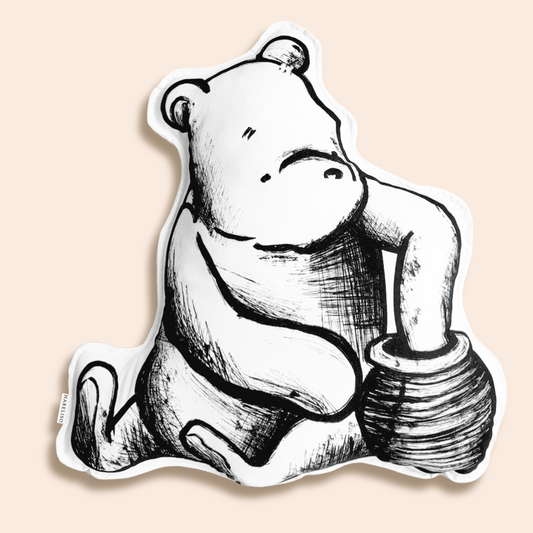 Classic Winnie The Pooh Throw Pillow (black and white)