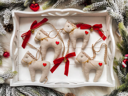 Linen Christmas Garland with Horses, Bows & Bells