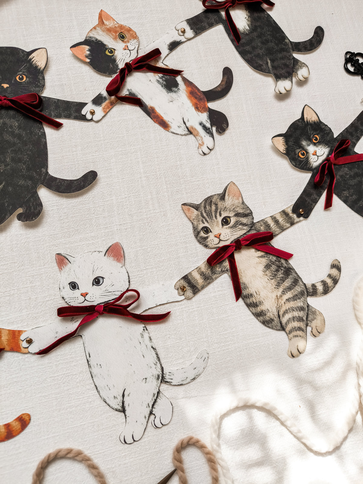 Paper Cats Garland with Velvet Bows