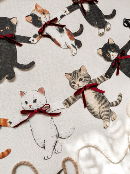 Paper Cats Garland with Velvet Bows