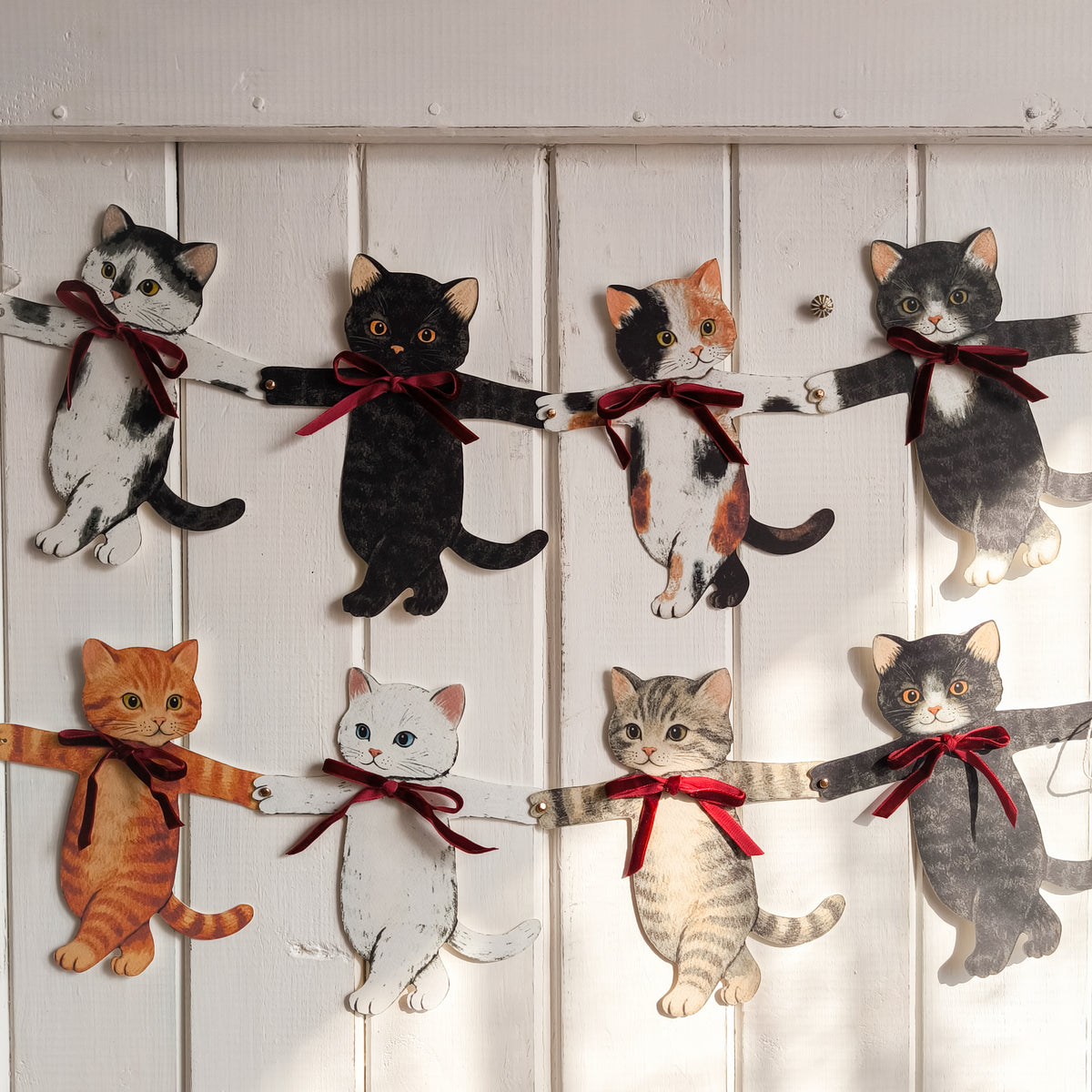 Paper Cats Garland with Velvet Bows