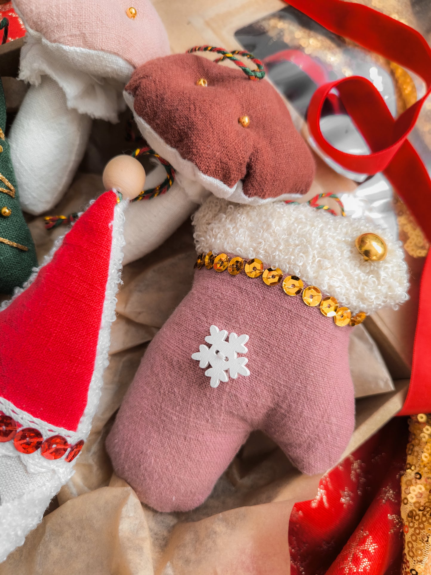 Linen Christmas Tree Decorations Set in Box