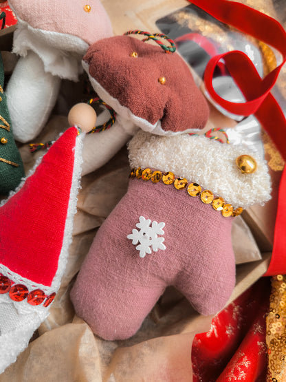 Linen Christmas Tree Decorations Set in Box