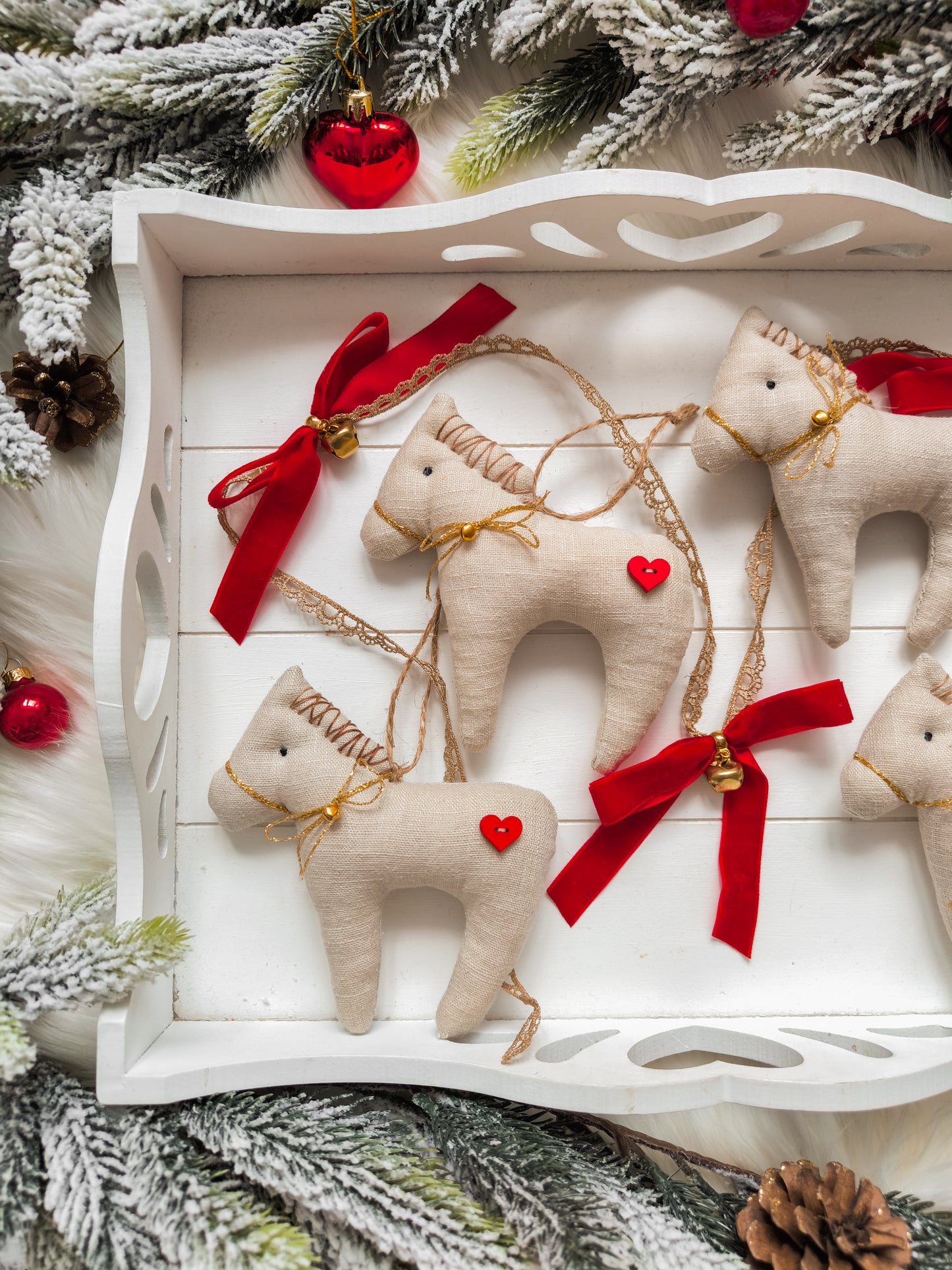 Linen Christmas Garland with Horses, Bows & Bells