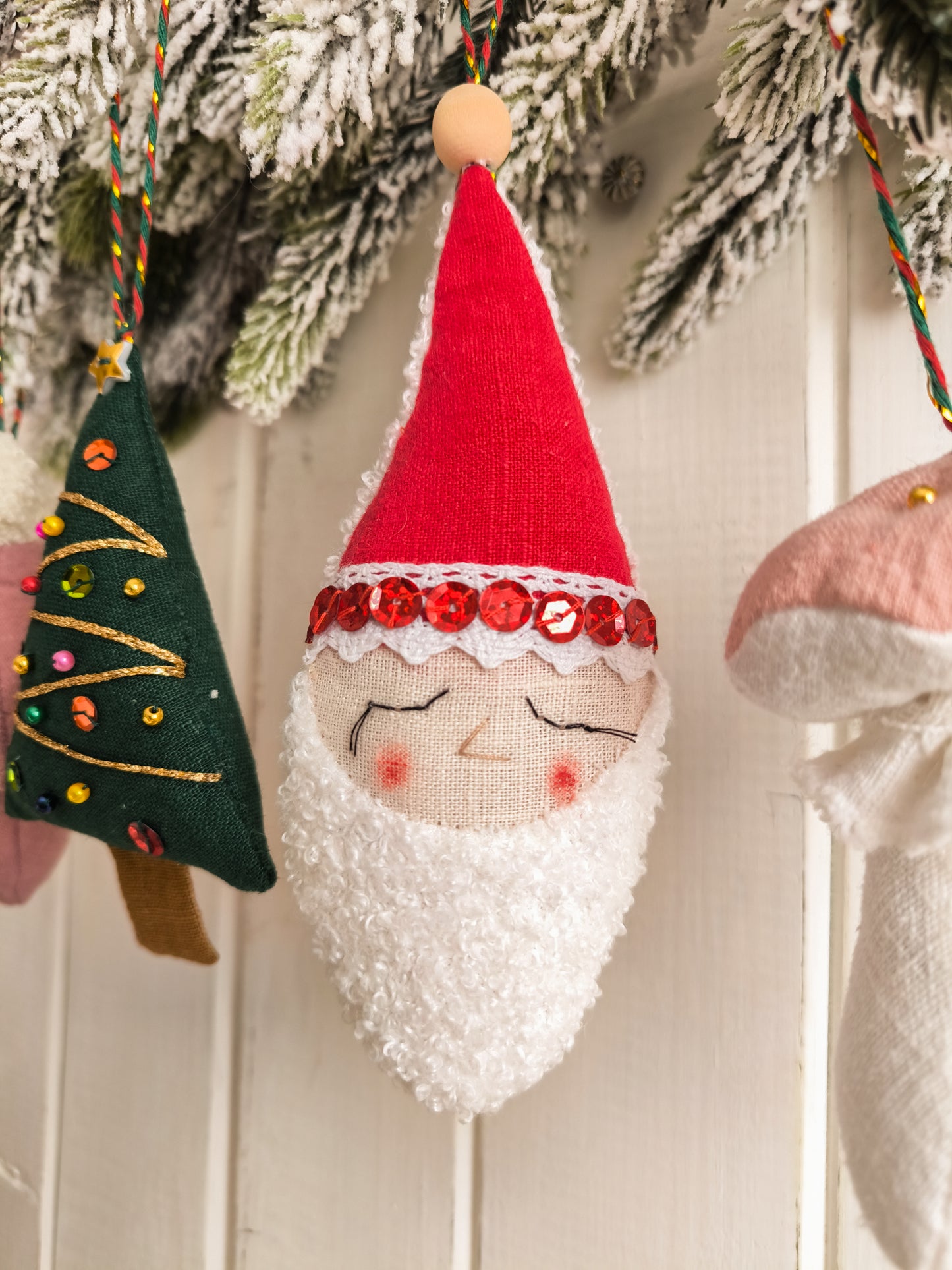 Linen Christmas Tree Decorations Set in Box