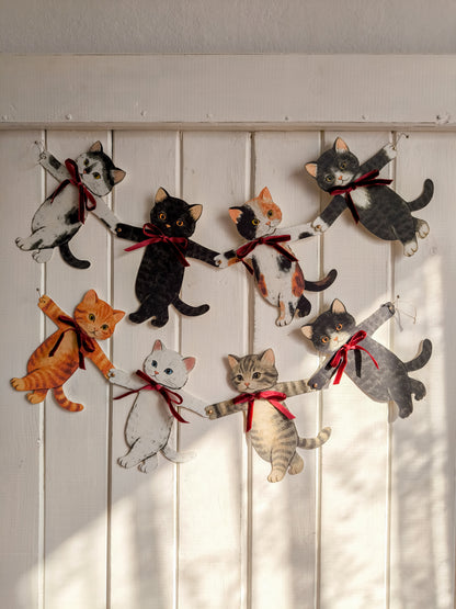 Paper Cats Garland with Velvet Bows