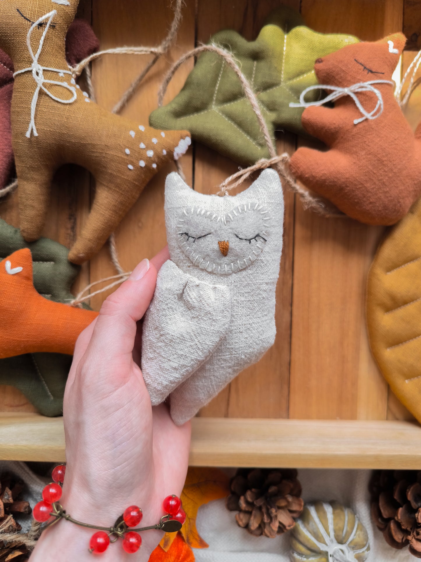 Woodland Animals Linen Garland – Fox, Deer, Owl & Autumn Leaves