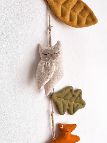 Woodland Animals Linen Garland – Fox, Deer, Owl & Autumn Leaves