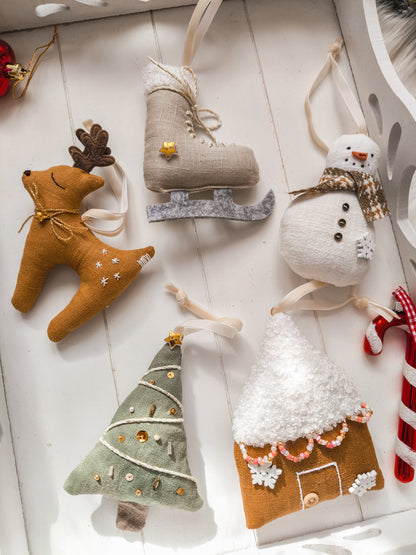 Set of Linen Christmas Tree Decorations