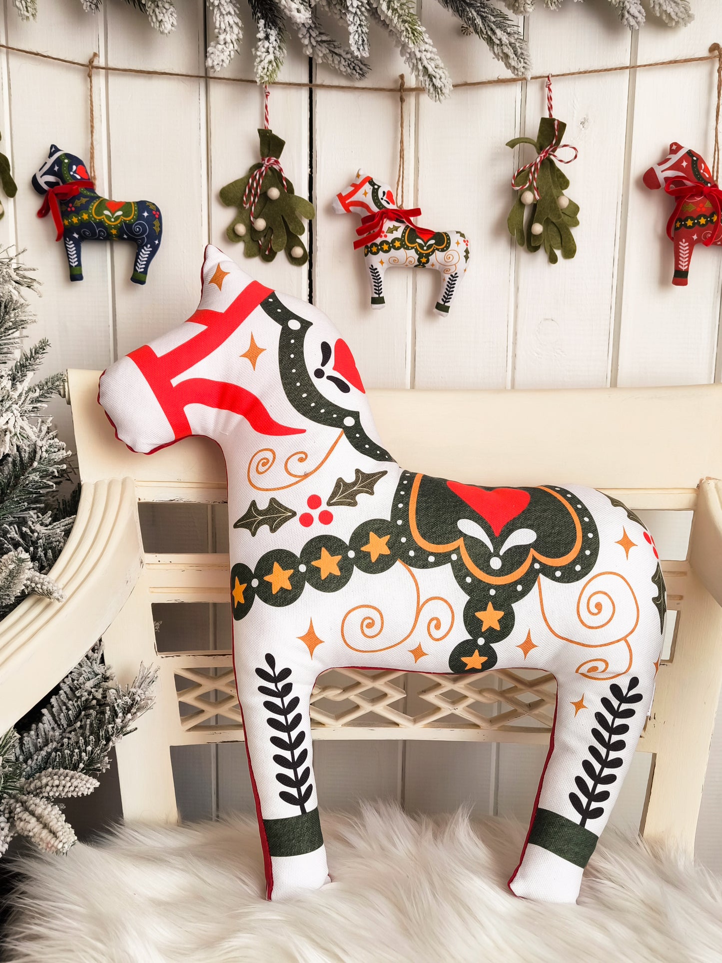 White Dala Horse Cushion