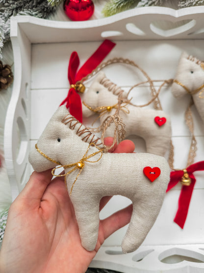 Linen Christmas Garland with Horses, Bows & Bells