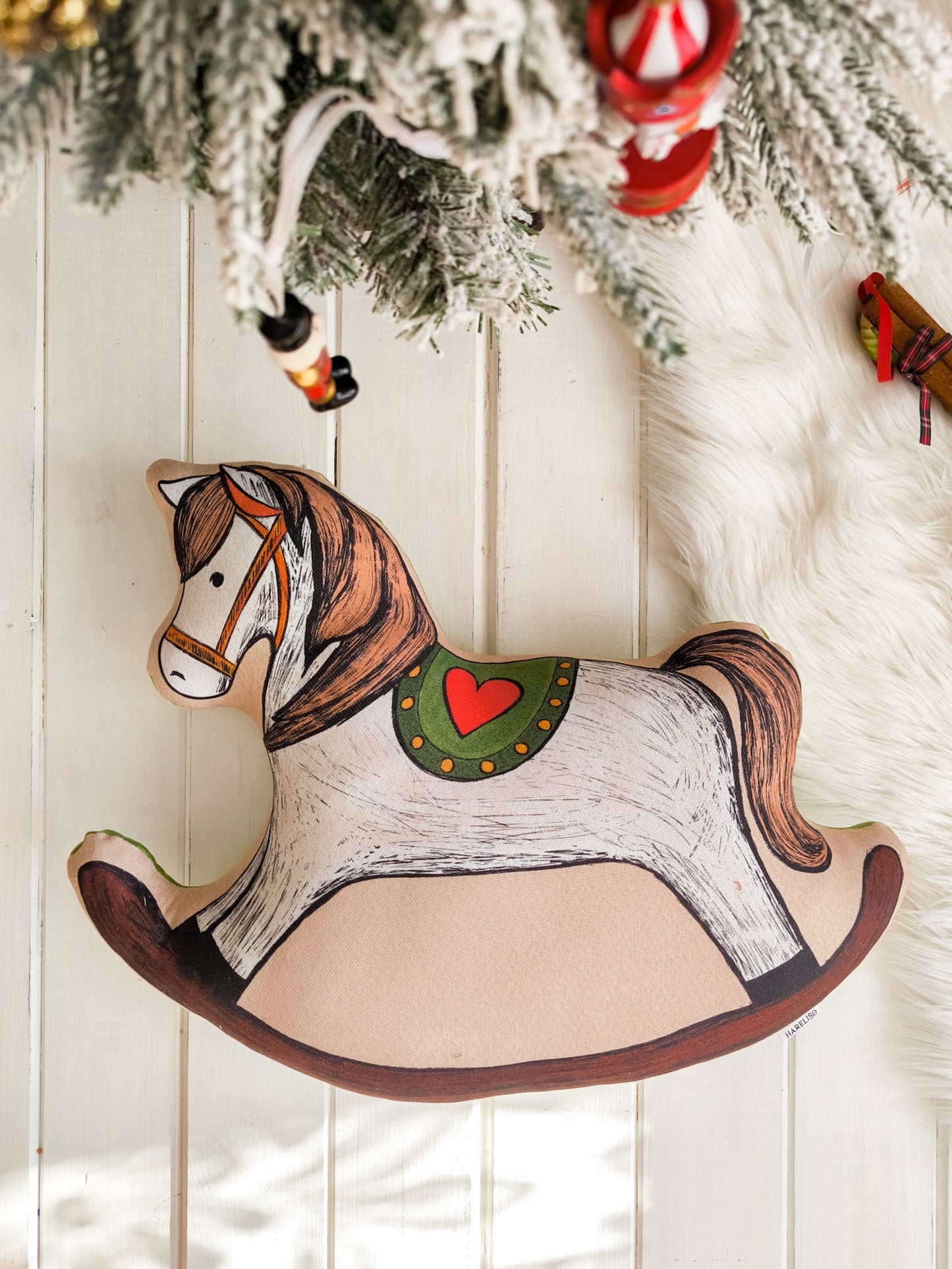 White Rocking Horse Cushion