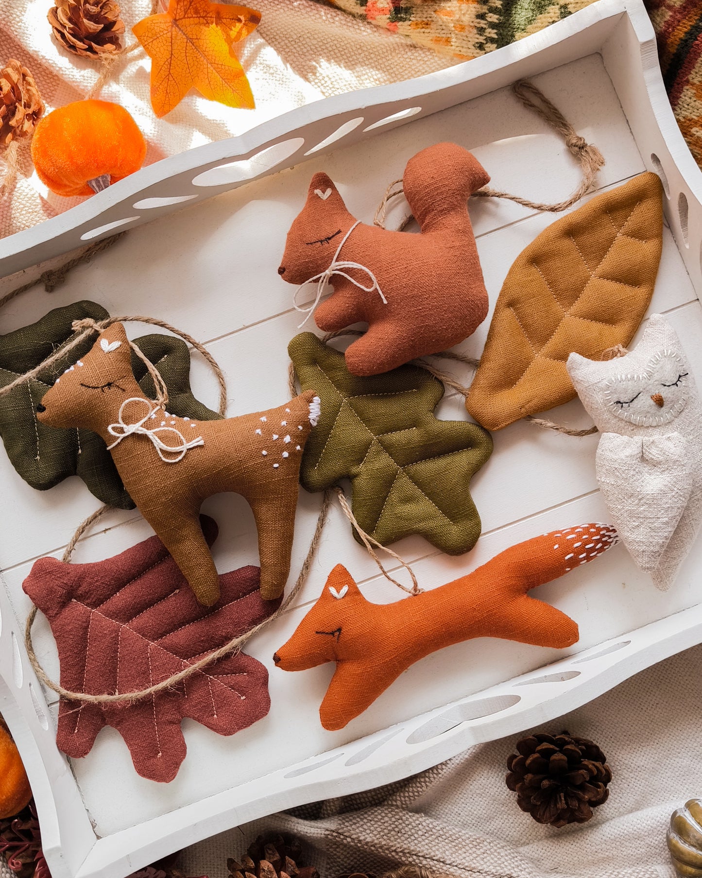 Woodland Animals Linen Garland – Fox, Deer, Owl & Autumn Leaves