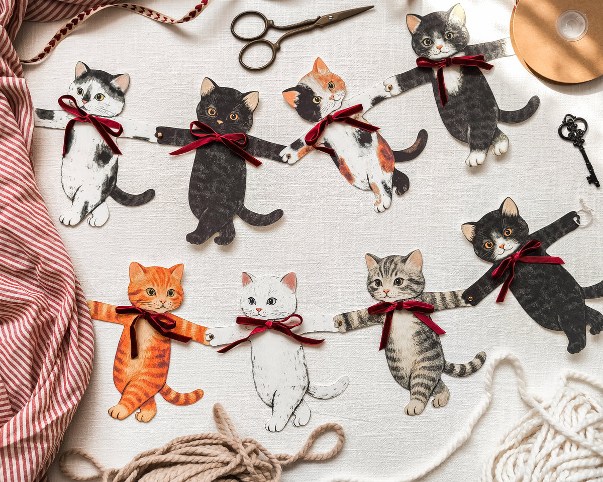 Paper Cats Garland with Velvet Bows