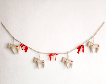 Linen Christmas Garland with Horses, Bows & Bells