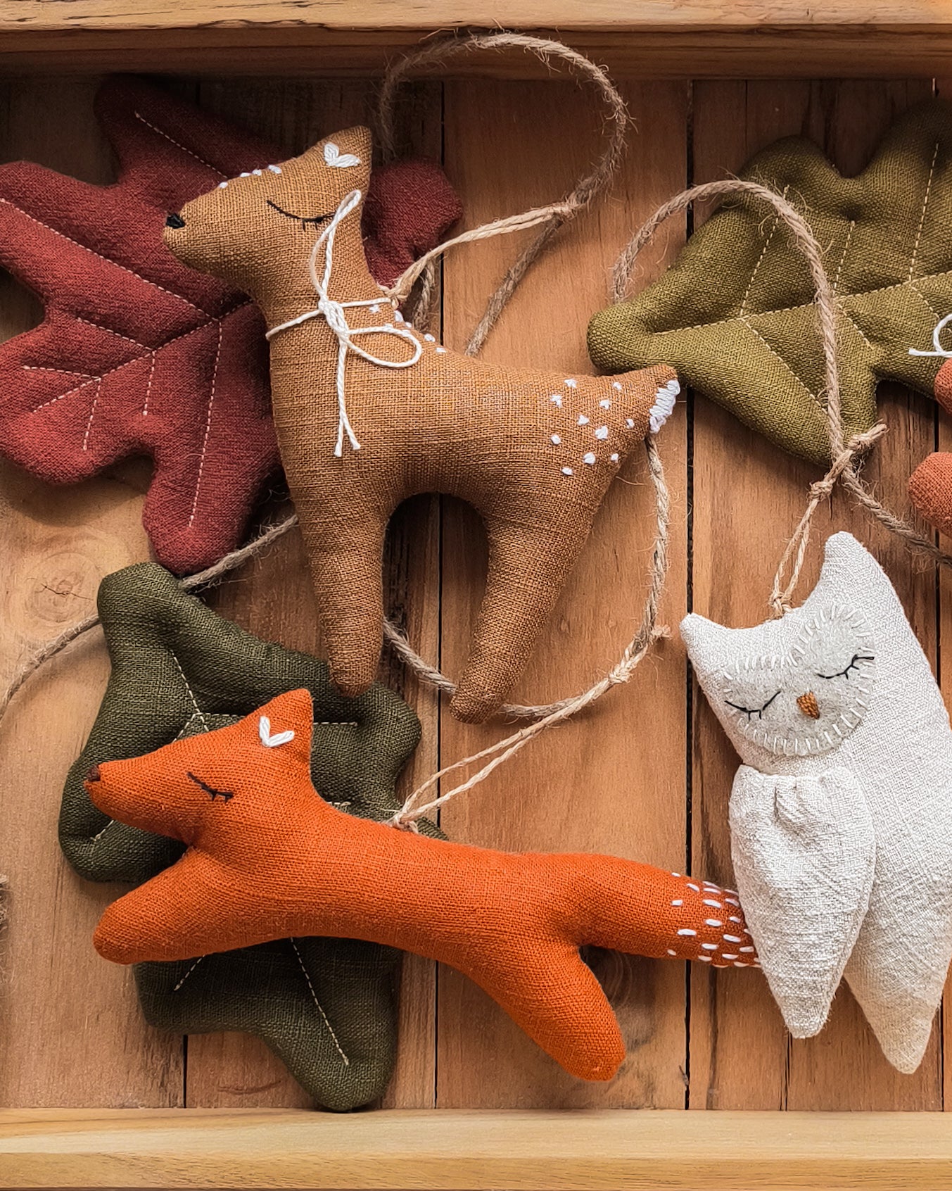 Woodland Animals Linen Garland – Fox, Deer, Owl & Autumn Leaves